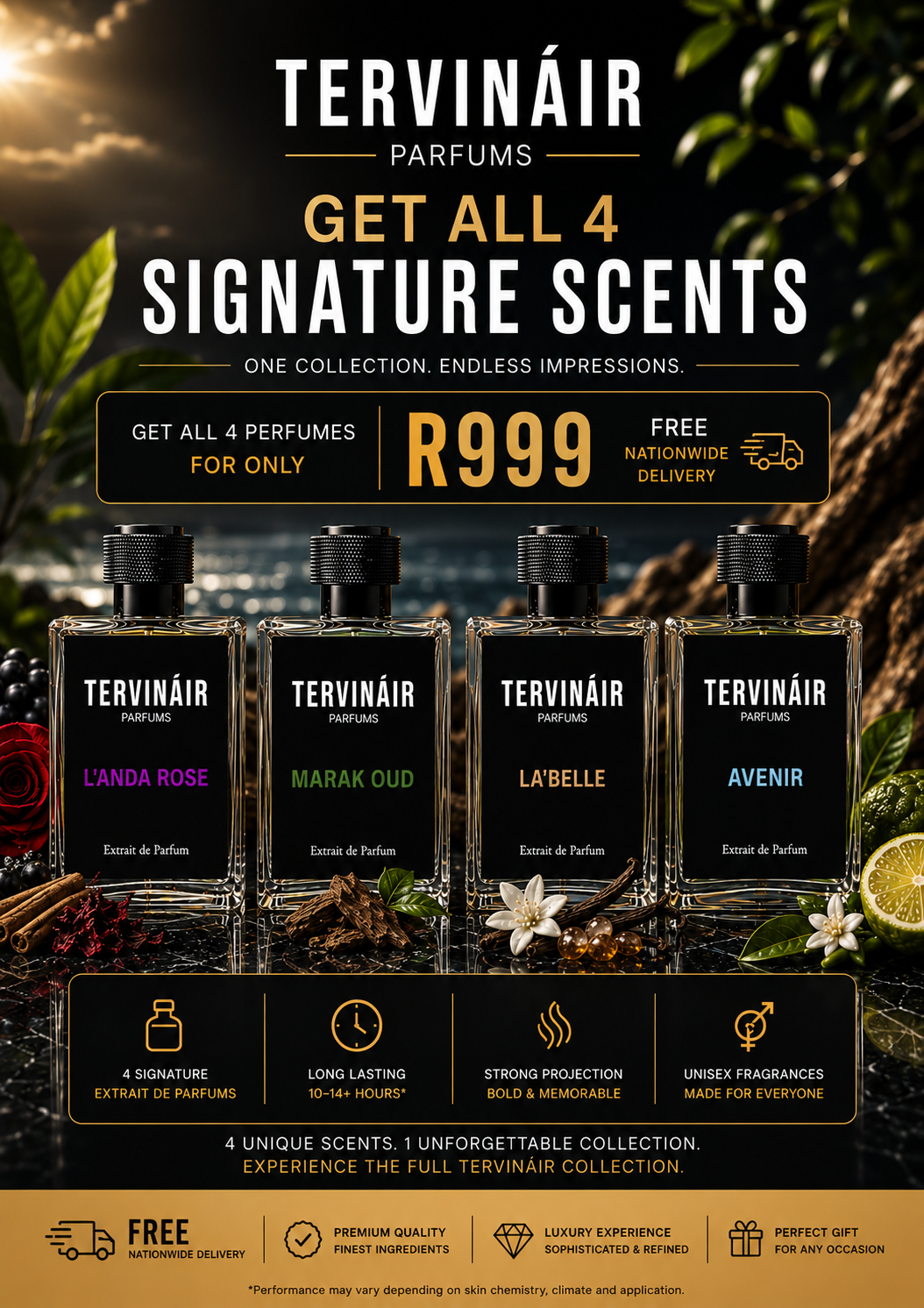 TERVINÁIR Signature Collection Bundle – 4 Extrait de Parfum Fragrances - FREE NATIONWIDE DELIVERY